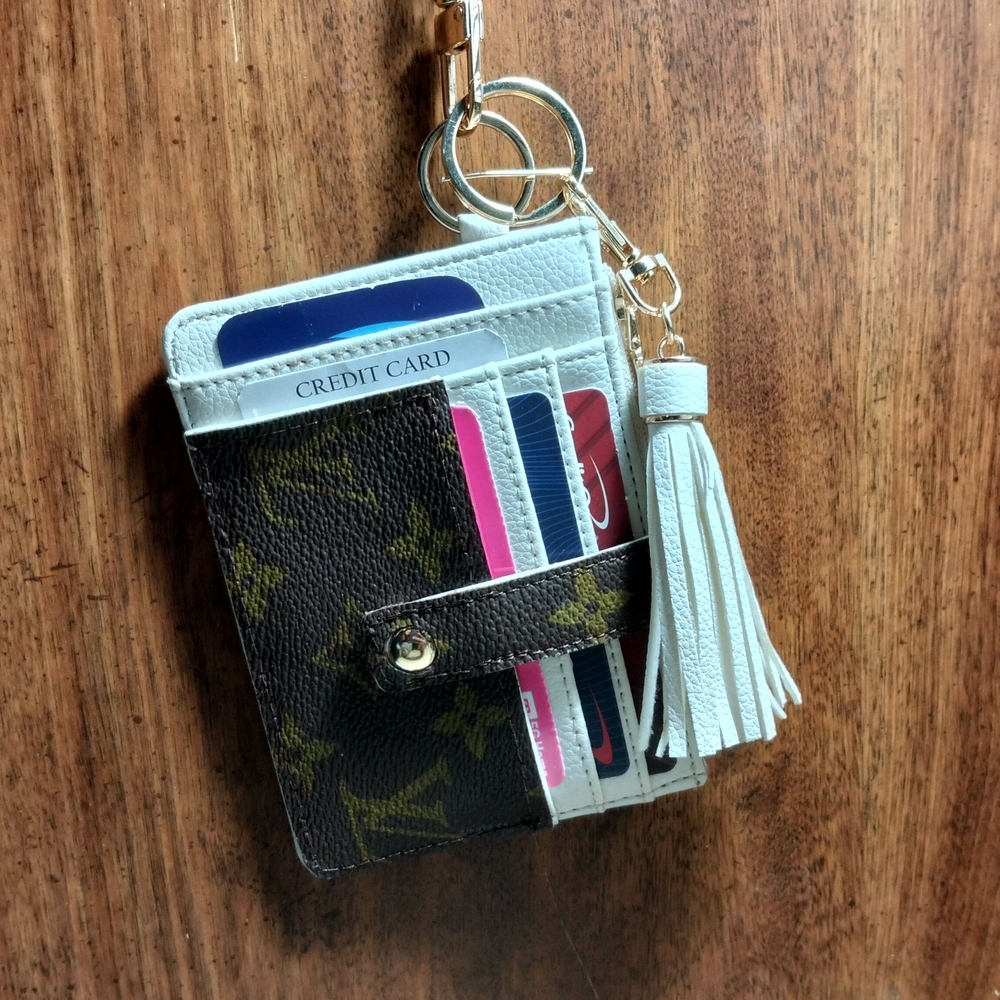 Brown and White Card Holder with Tassel
